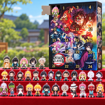 Illustrative box with 24 numbered doors and the 30 designs shown in promotional materials; each calendar contains 24 assorted surprises